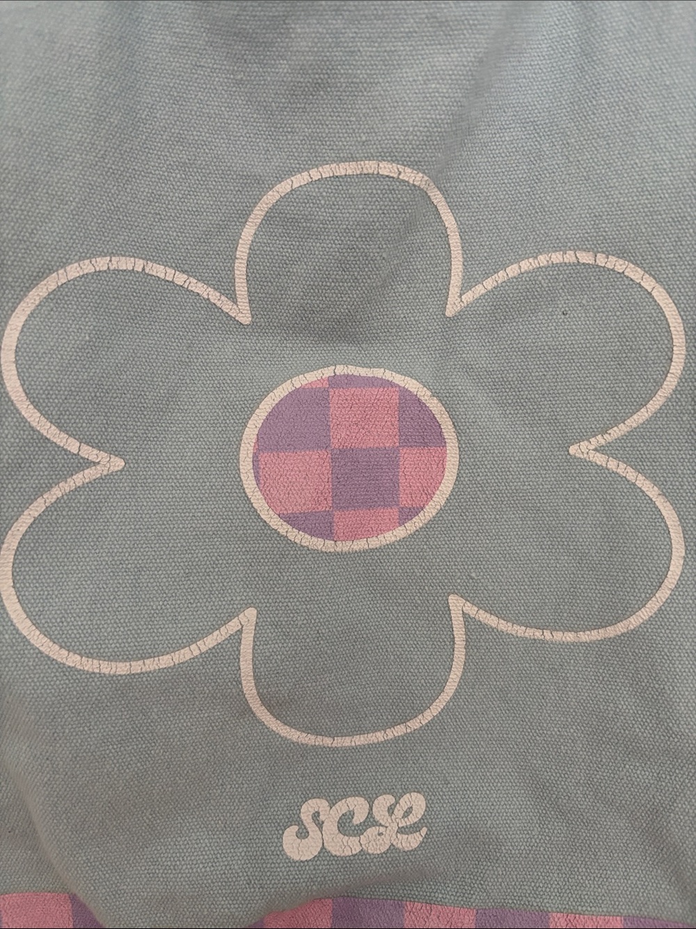 Stoney Clover Lane Blue Tote with Pink & Purple Checker Flower - Picture 2 of 3